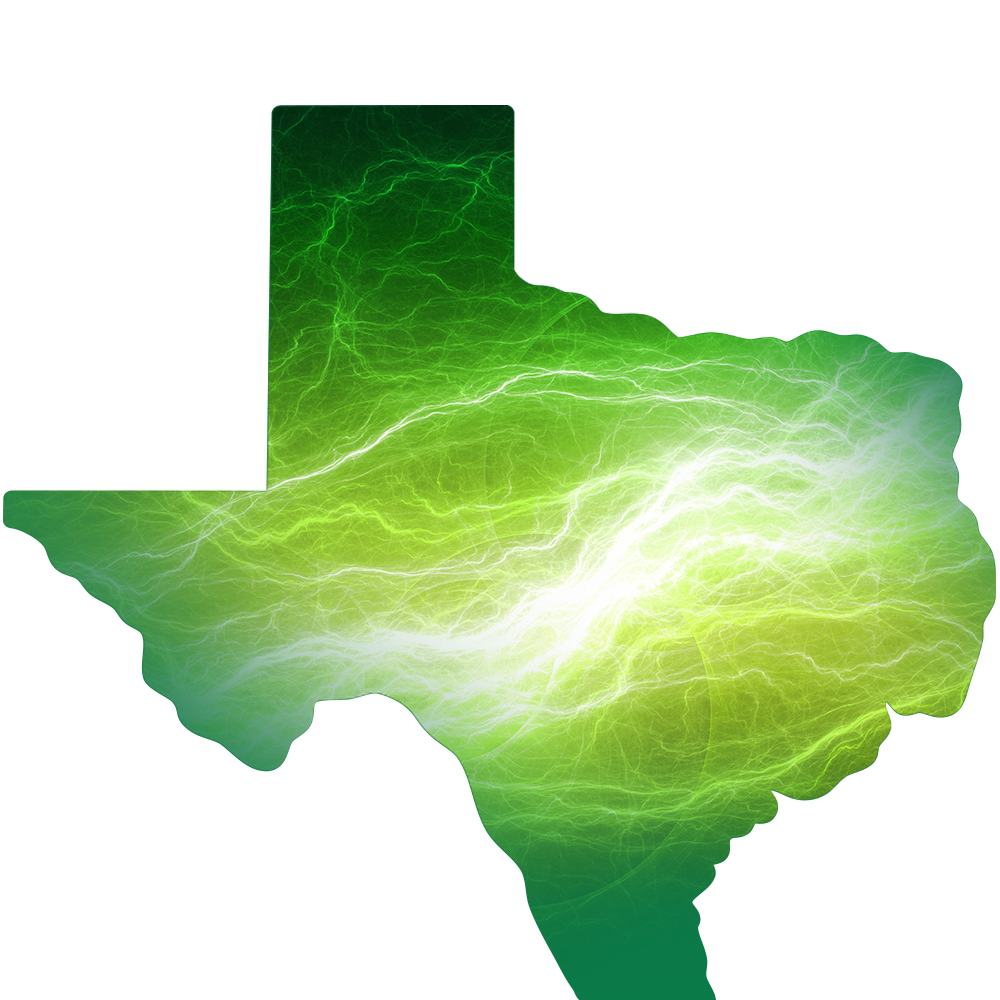 A shape of the State of Texas with Electricity in the middle