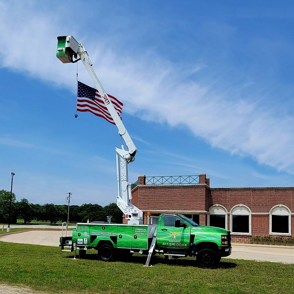 Bucket Truck with American Flag